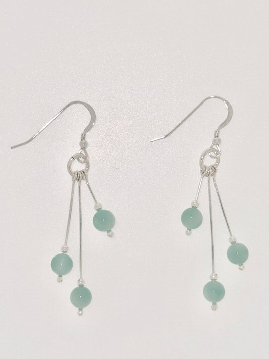 Green Moonstone Earrings, Tri-dangle