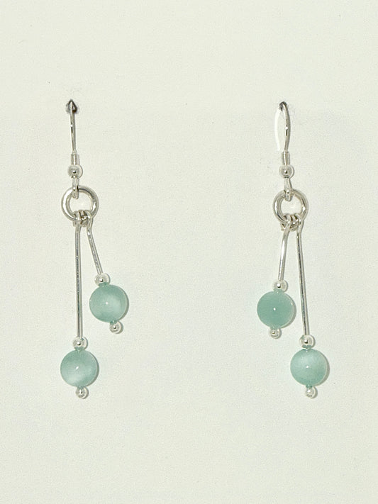 Green moonstone Earrings, Bi-dangle