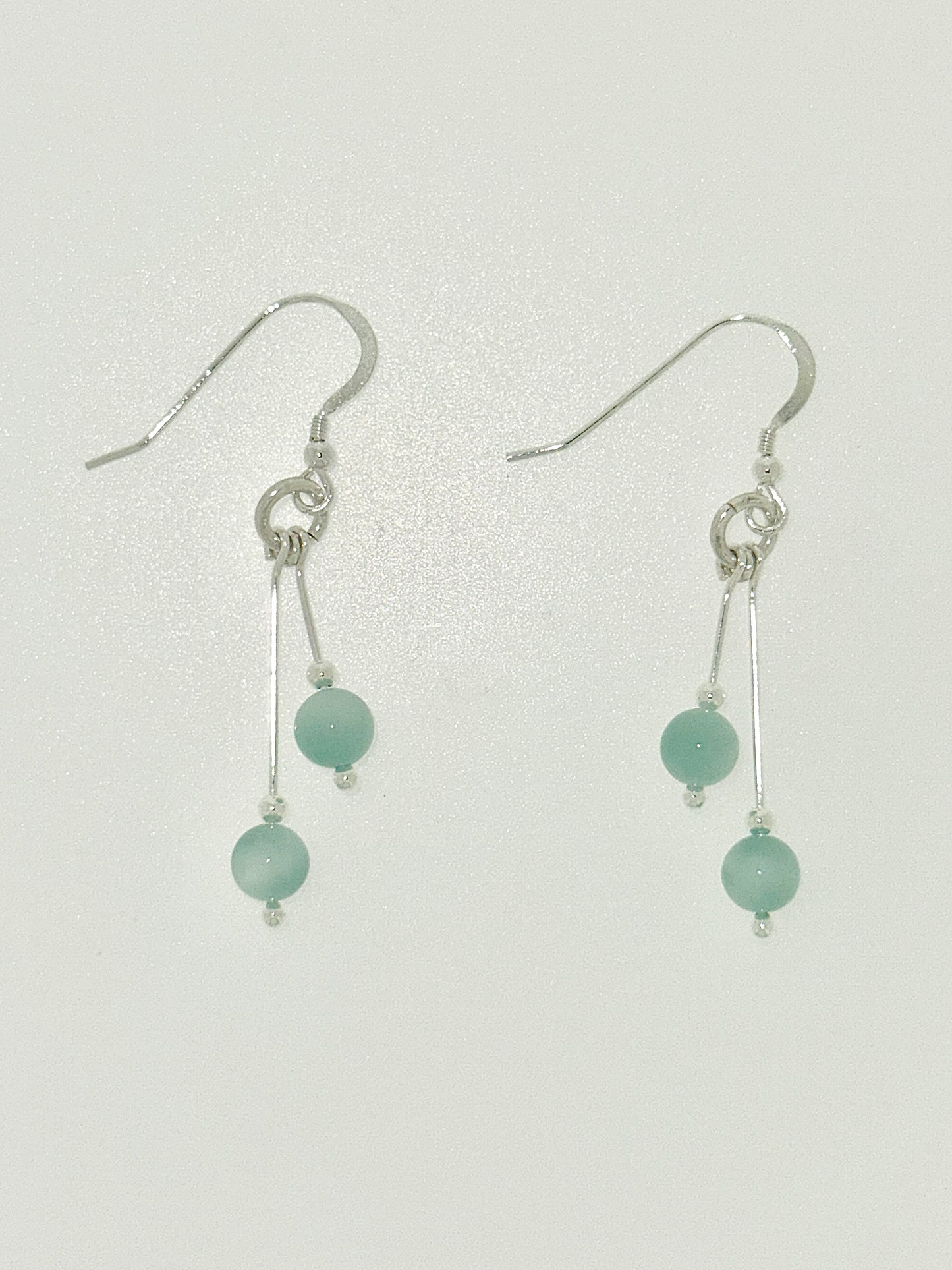Green moonstone Earrings, Bi-dangle