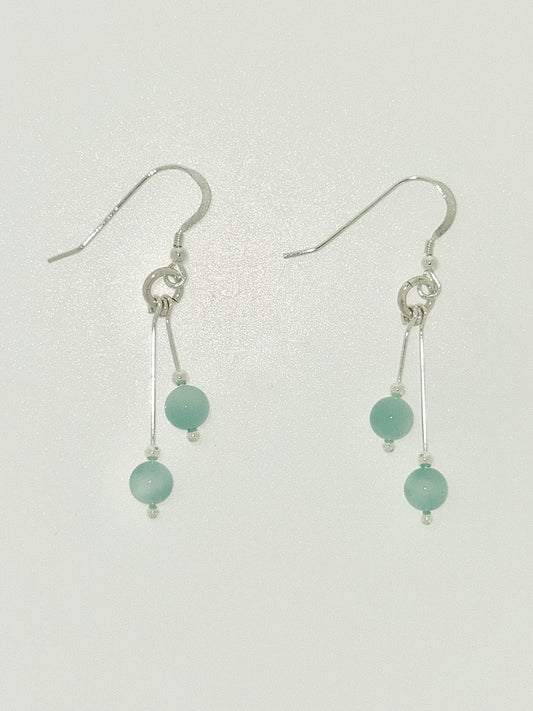 Green moonstone Earrings, Bi-dangle
