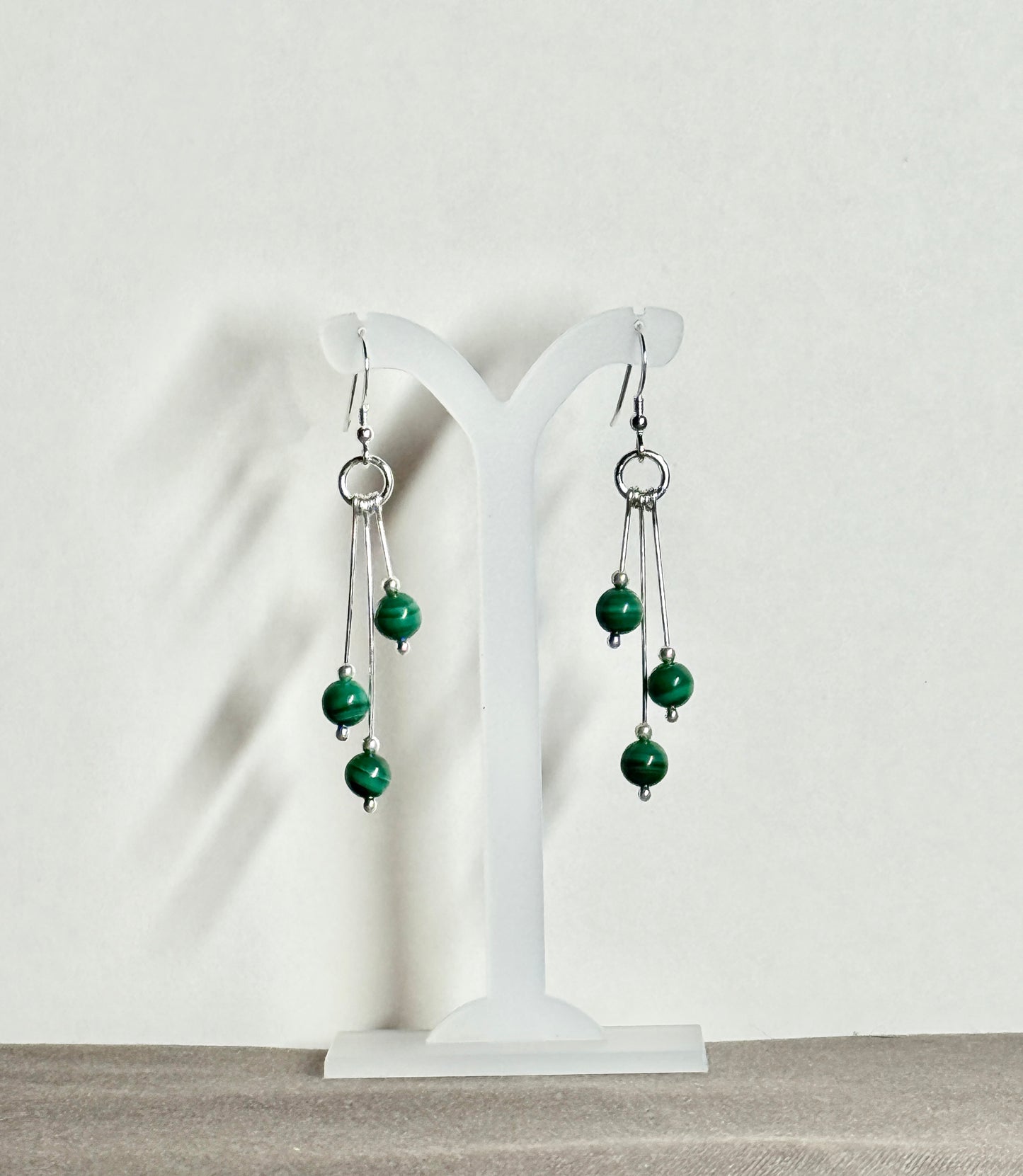 Malachite Earrings, Tri-dangle