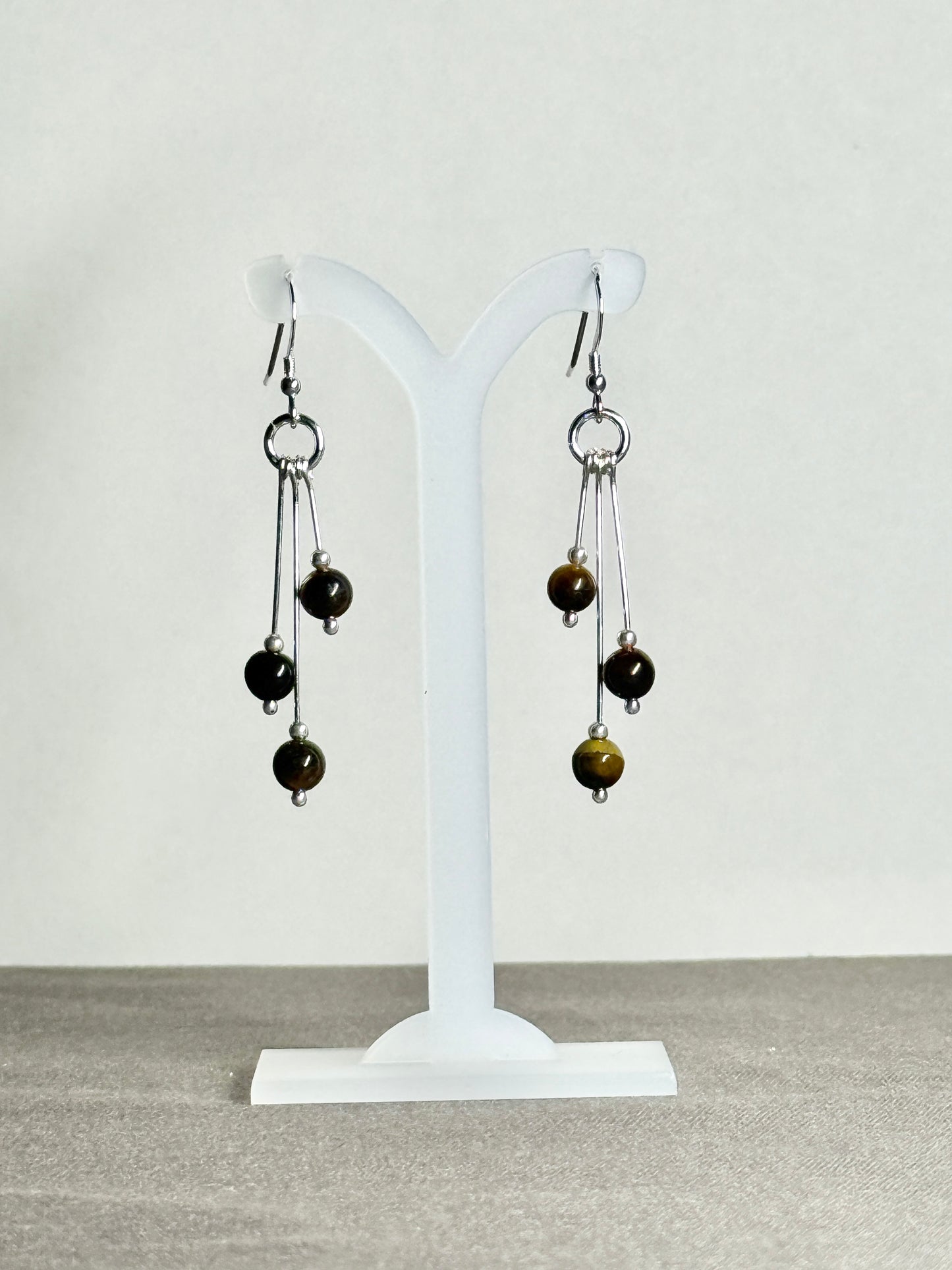 Tigereye Earrings, Tri-color, Tri-dangle