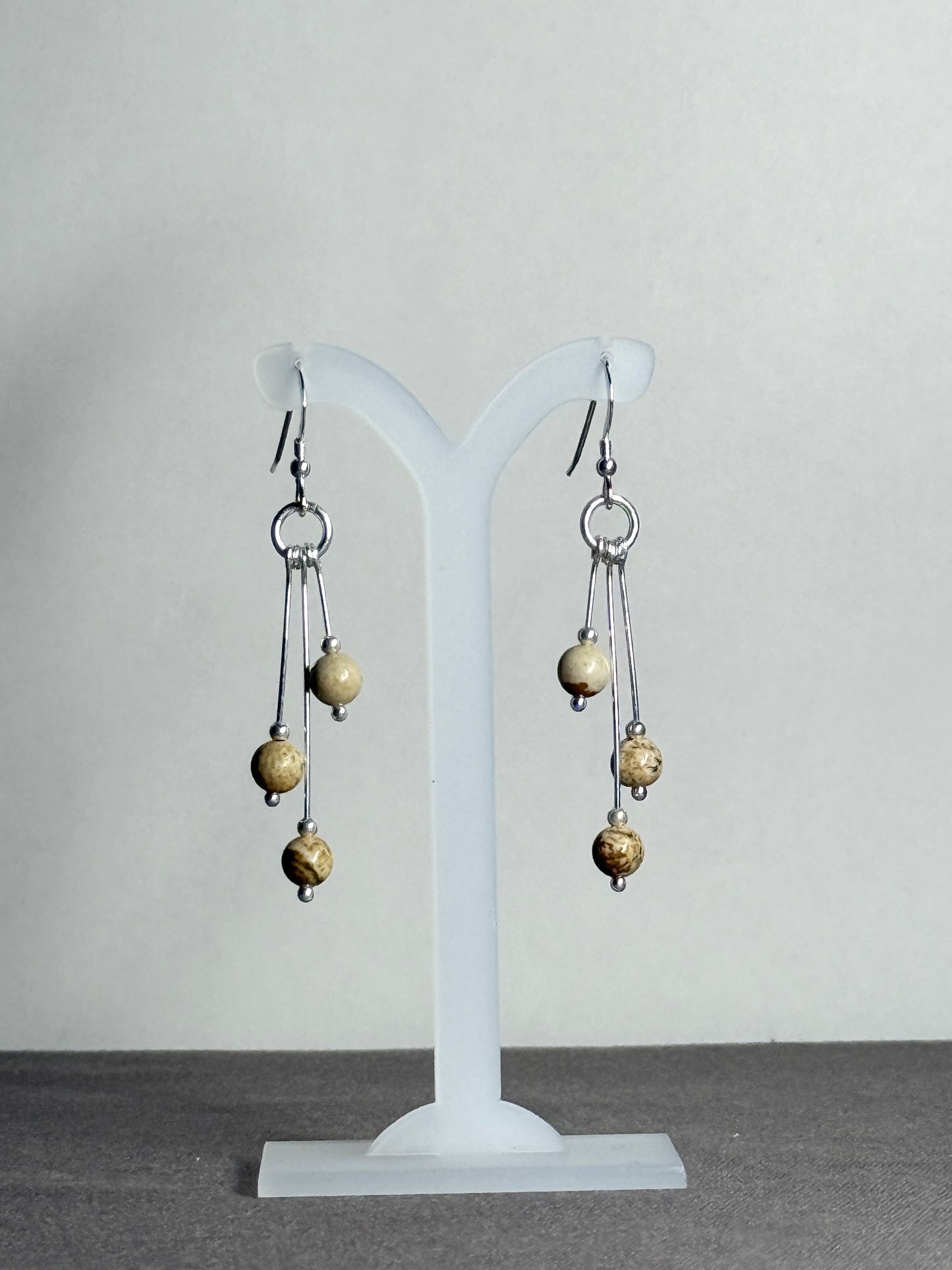 Picture Jasper Earrings, Tri-dangle