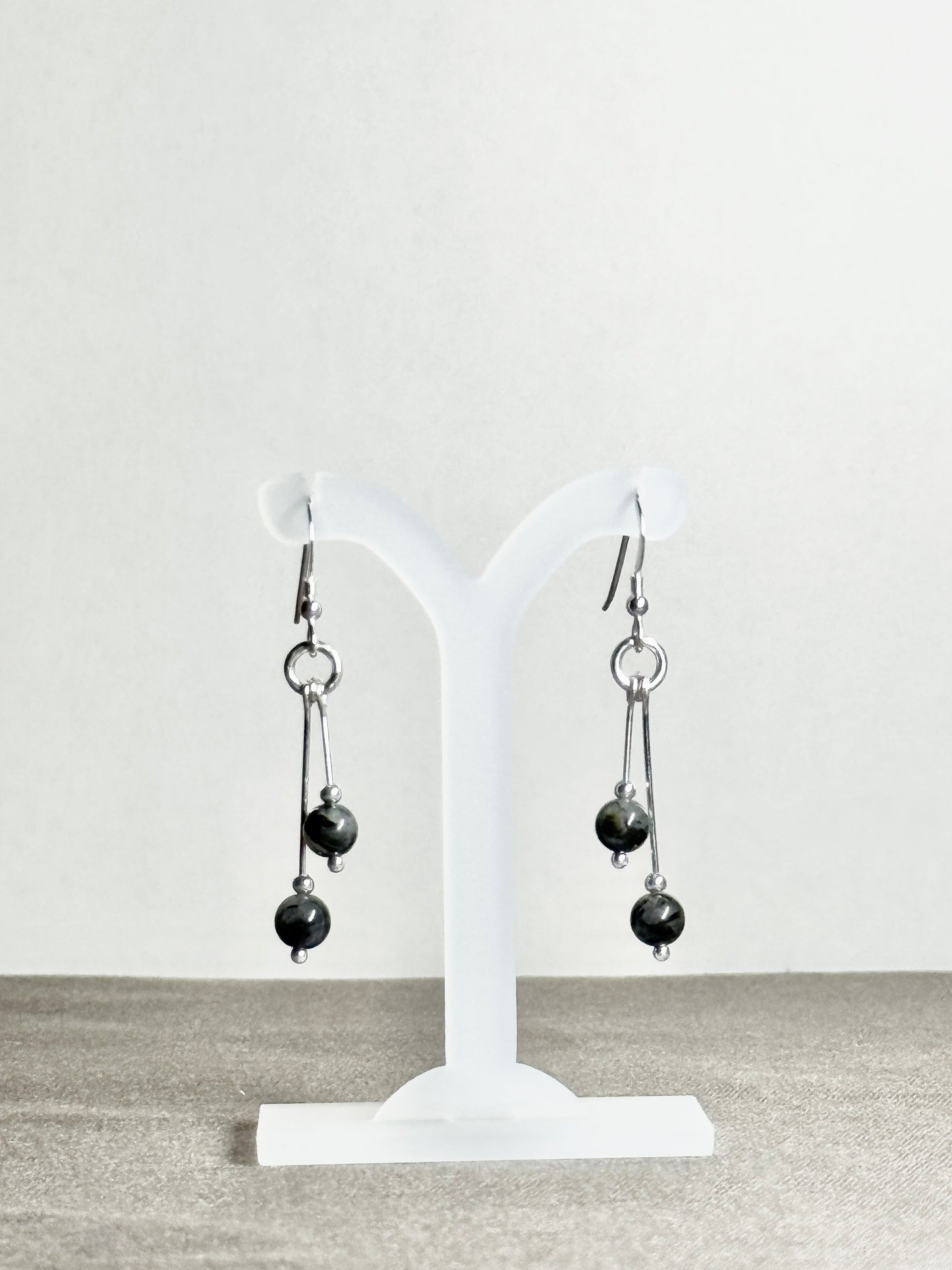 Tourmalinated Quartz Earrings, Bi-dangle