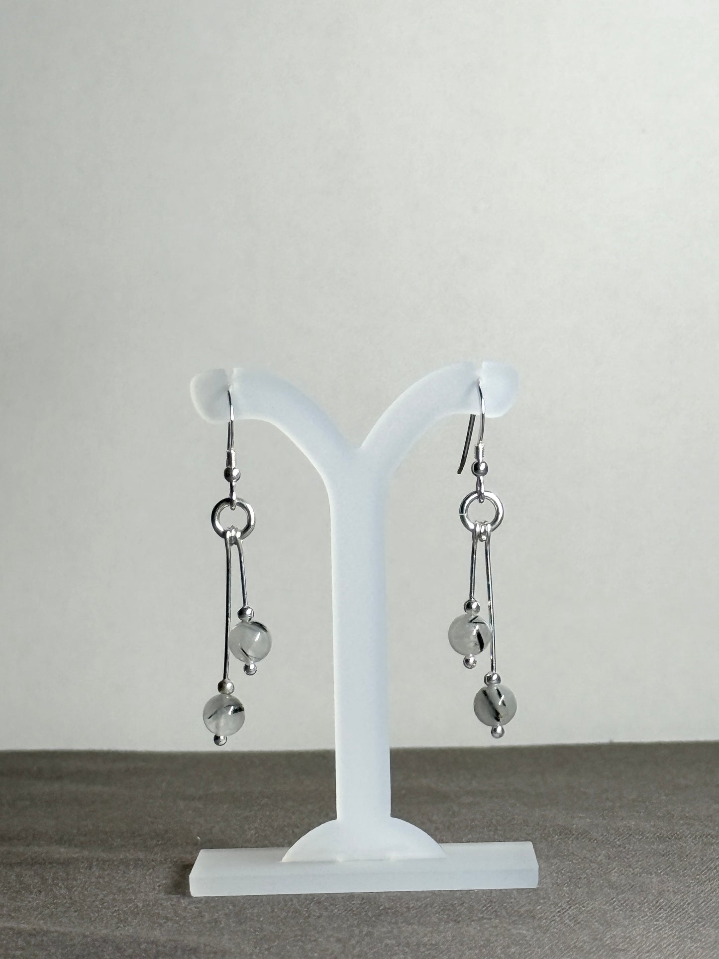 Tourmalinated Quartz Earrings, Bi-dangle