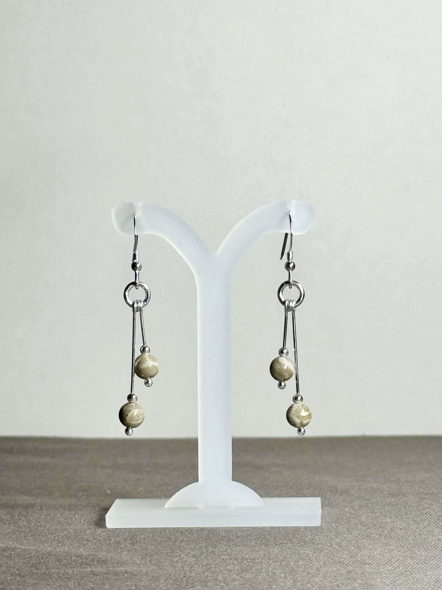 Fossil Coral Earrings, Bi-dangle