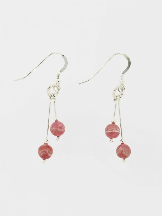 Rhodochrosite Earrings, Bi-dangle