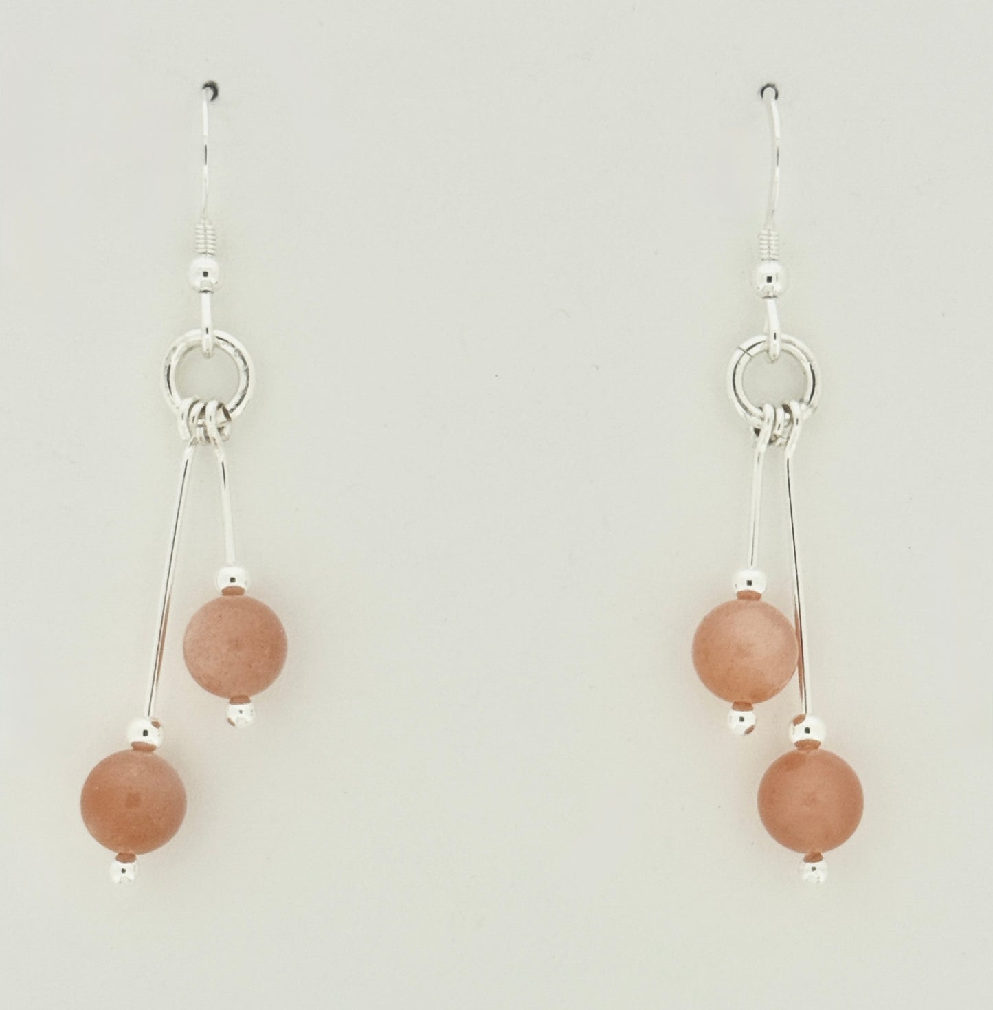 Moonstone Earrings, Peach, Bi-dangle