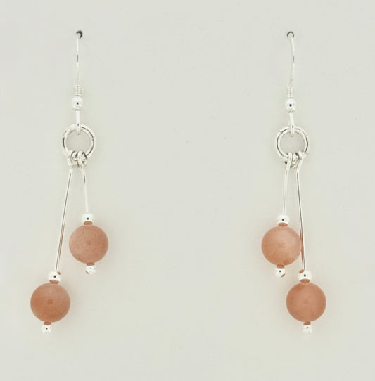 Moonstone Earrings, Peach, Bi-dangle