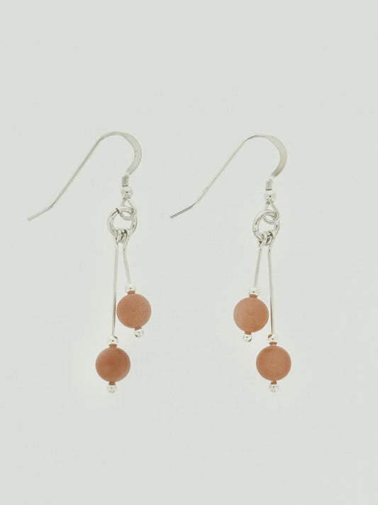 Moonstone Earrings, Peach, Bi-dangle