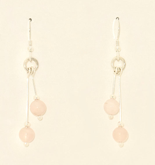 Rose Quartz Earrings, Bi-dangle