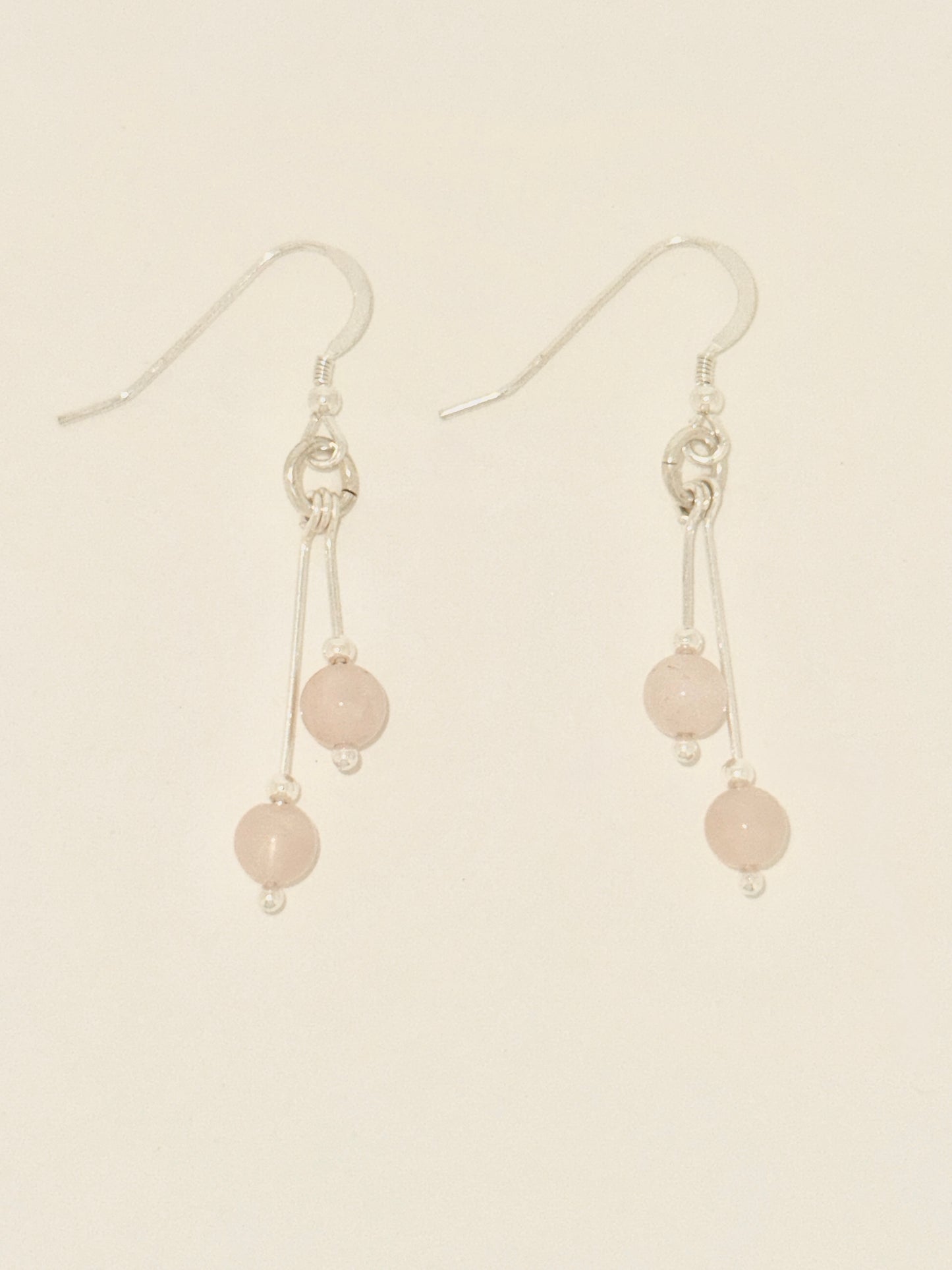 Rose Quartz Earrings, Bi-dangle