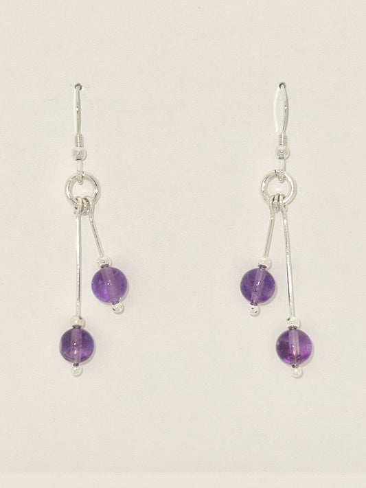 Amethyst Earrings, Bi-dangle