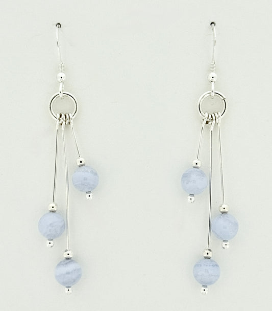 Blue Lace Agate Earrings, Tri-dangle