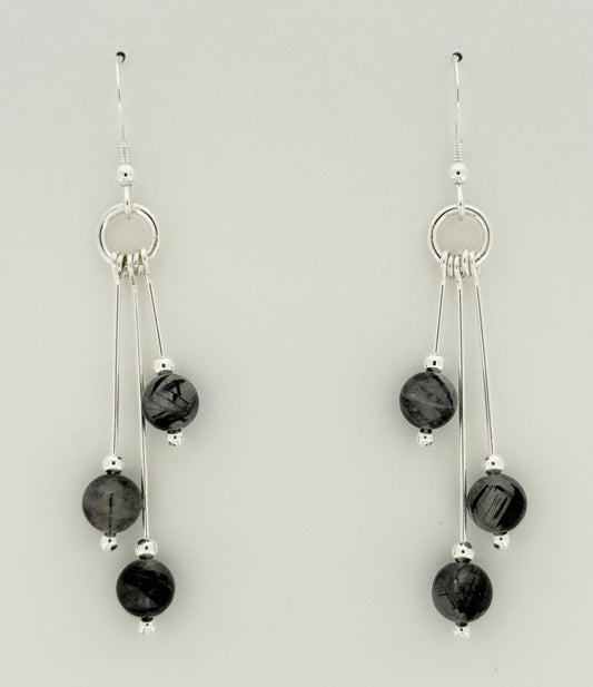 Tourmalinated Quarz Earrings, Tri-dangle
