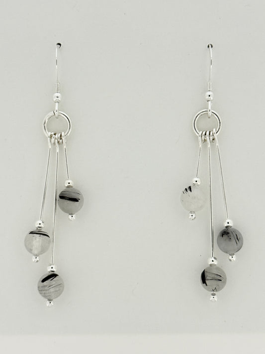 Tourmalinated Quartz Earrings, Tri-dangle