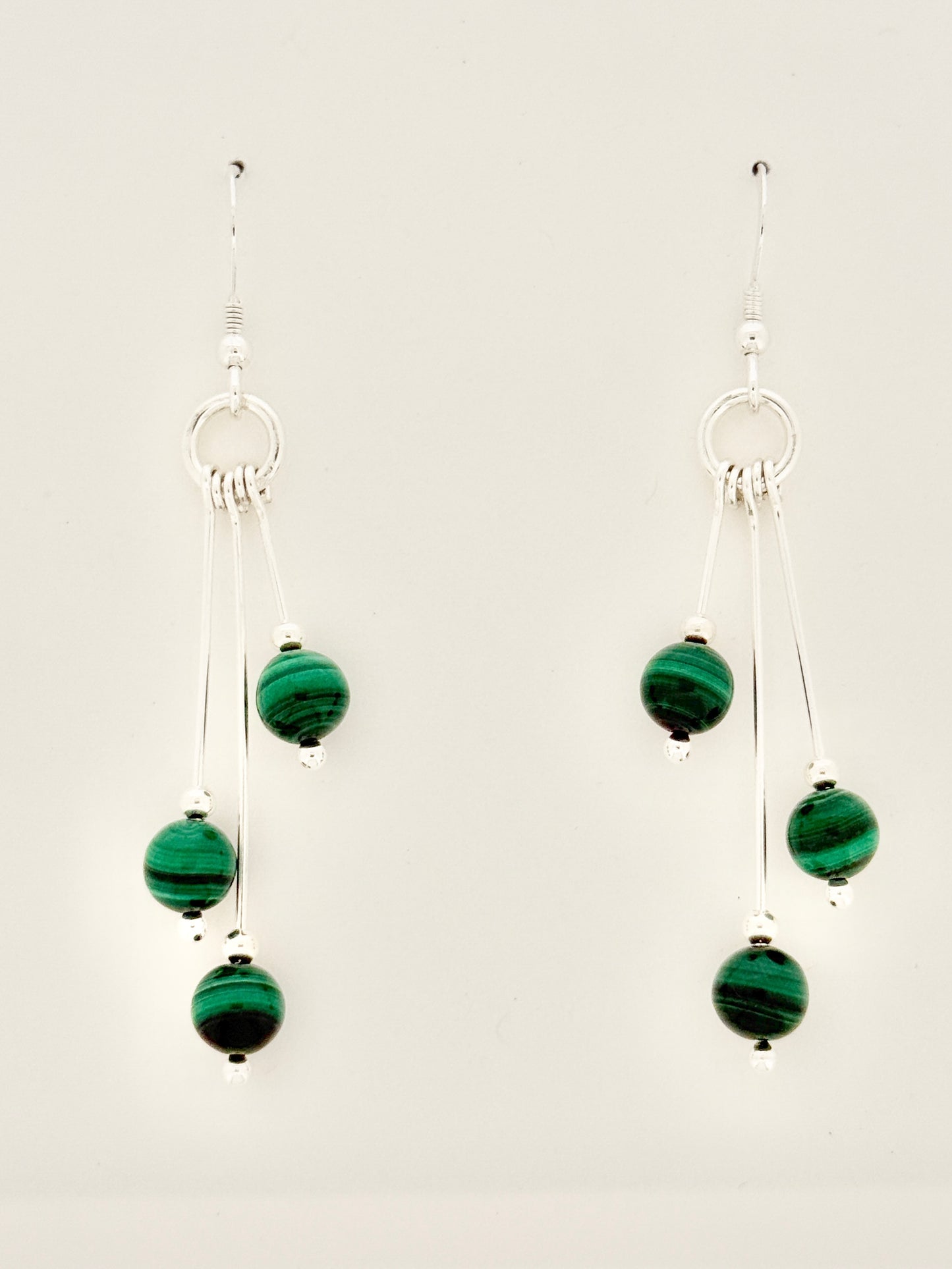 Malachite Earrings, Tri-dangle