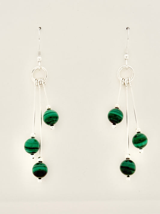 Malachite Earrings, Tri-dangle