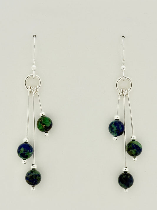 Azurite and Chrysocolla Earrings, Tri-dangle