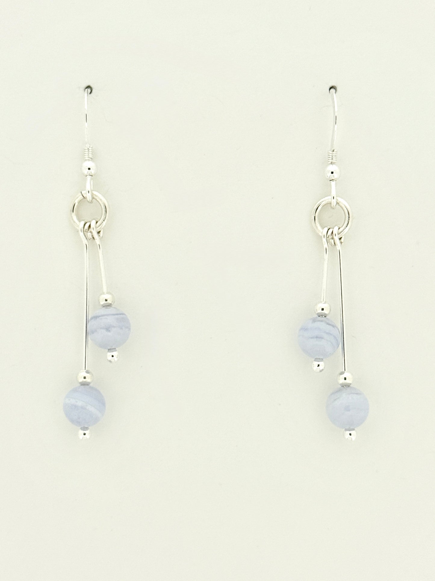 Blue Lace Agate Earrings, Tri-dangle