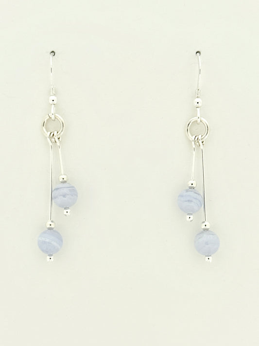 Blue Lace Agate Earrings, Tri-dangle