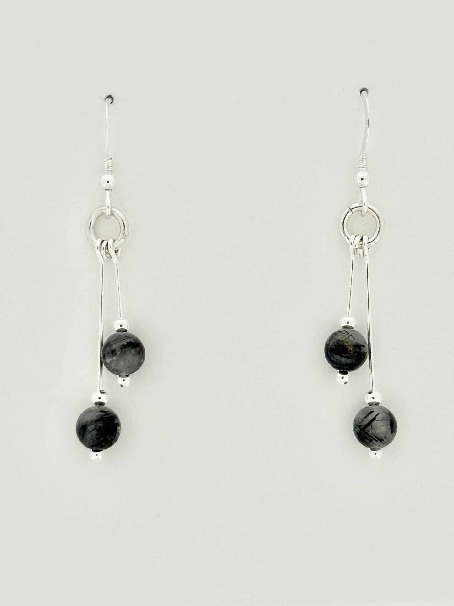 Tourmalinated Quartz Earrings, Bi-dangle