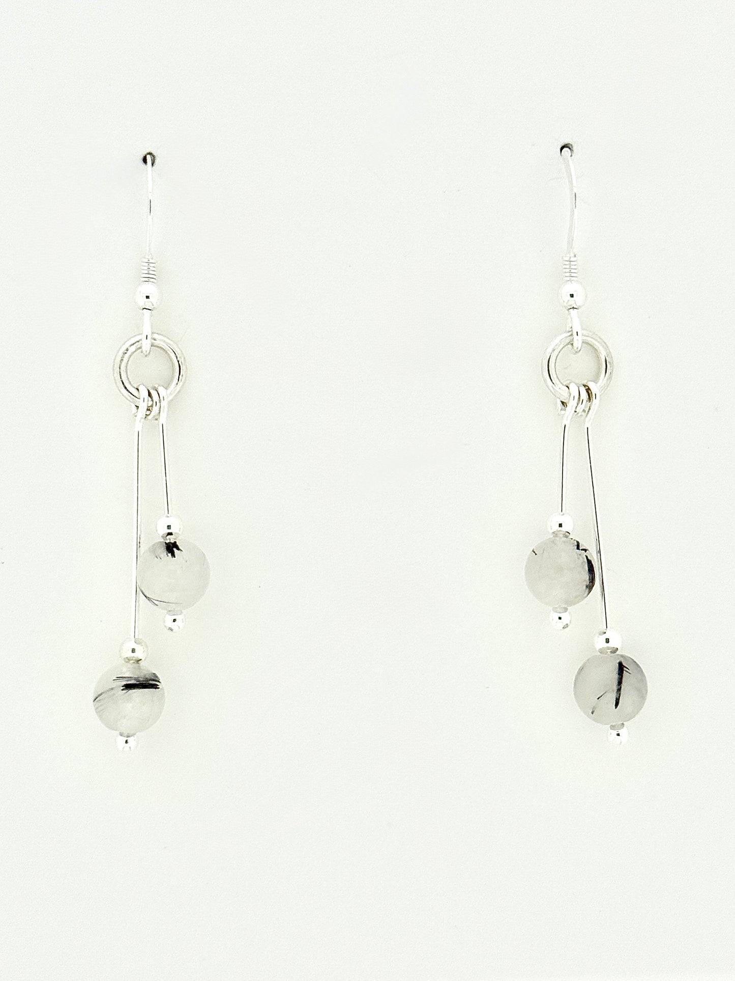 Tourmalinated Quartz Earrings, Bi-dangle