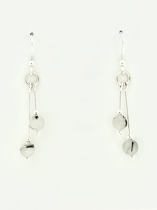 Tourmalinated Quartz Earrings, Bi-dangle