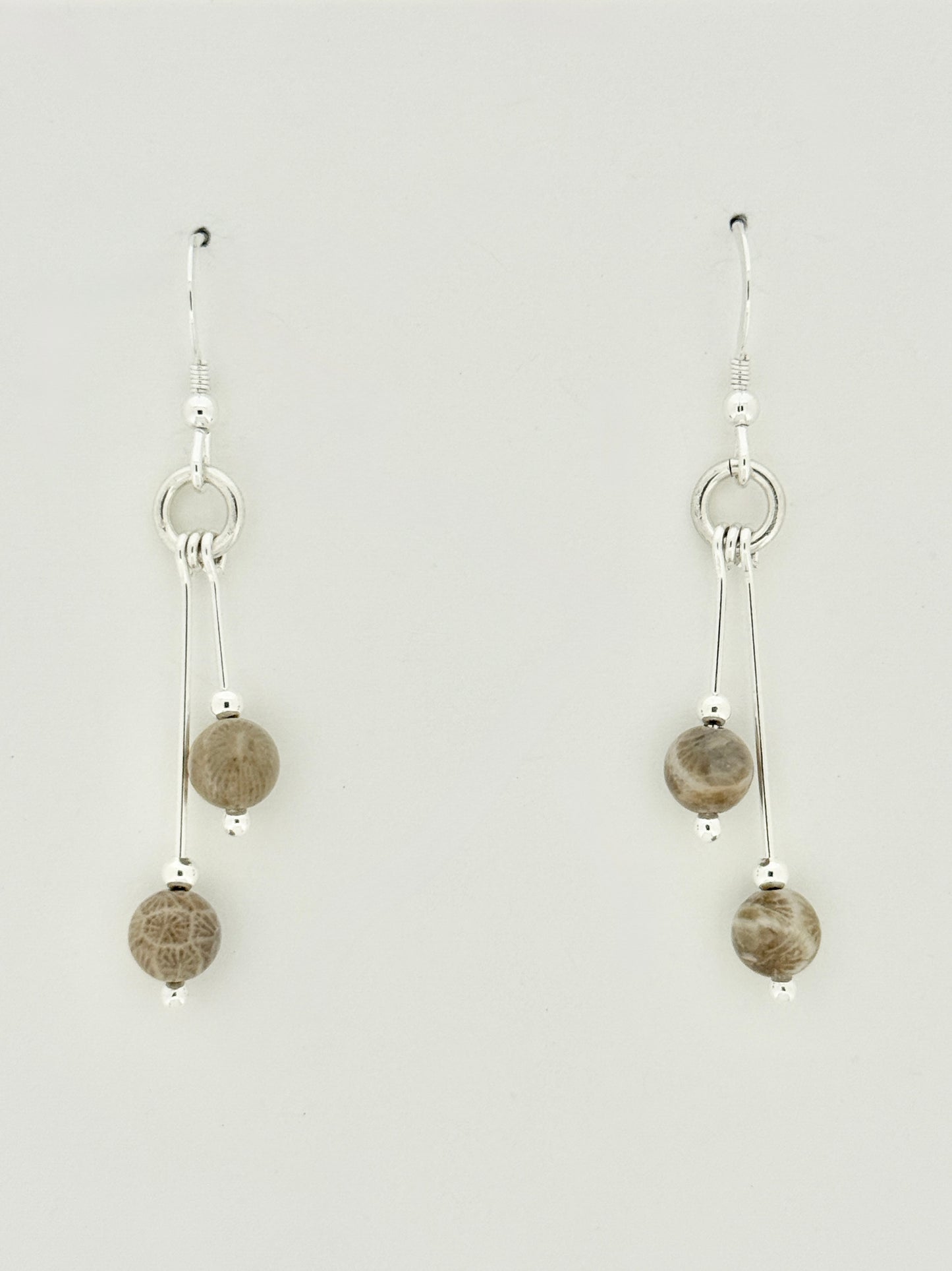 Fossil Coral Earrings, Bi-dangle