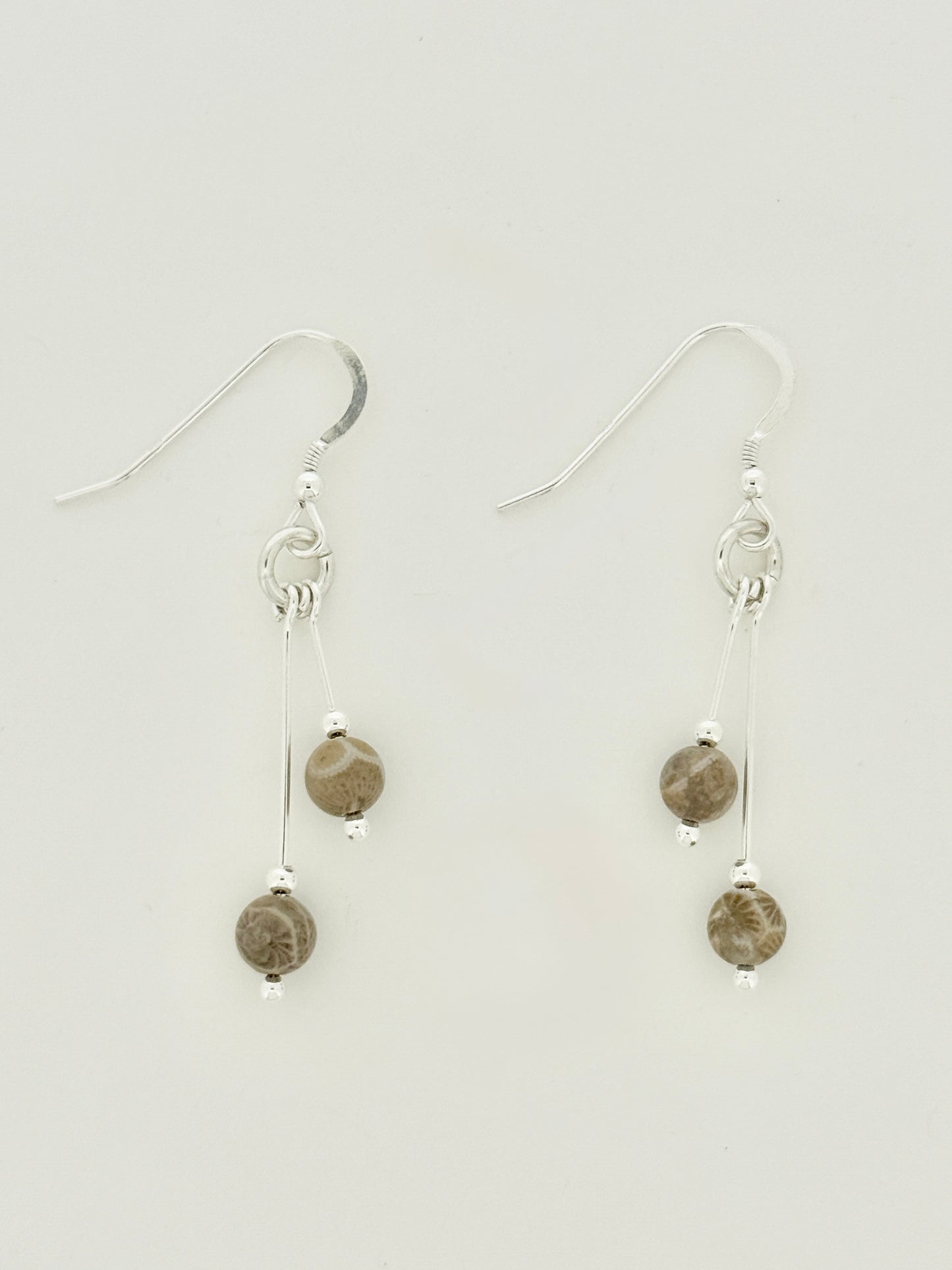 Fossil Coral Earrings, Bi-dangle