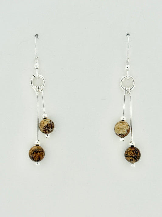 Picture Jasper Earrings, Bi-dangle