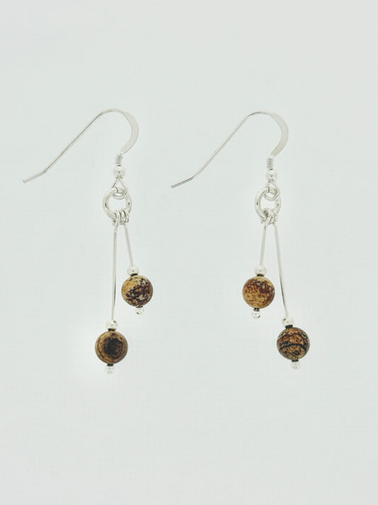 Picture Jasper Earrings, Bi-dangle