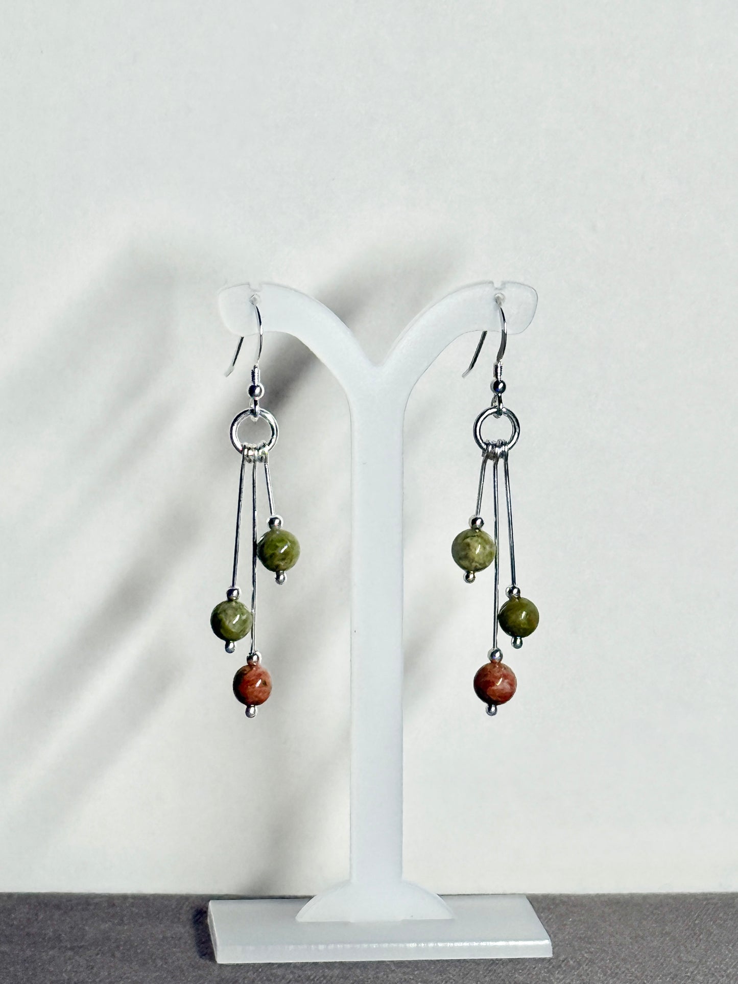 Unakite Earrings, Tri-dangle