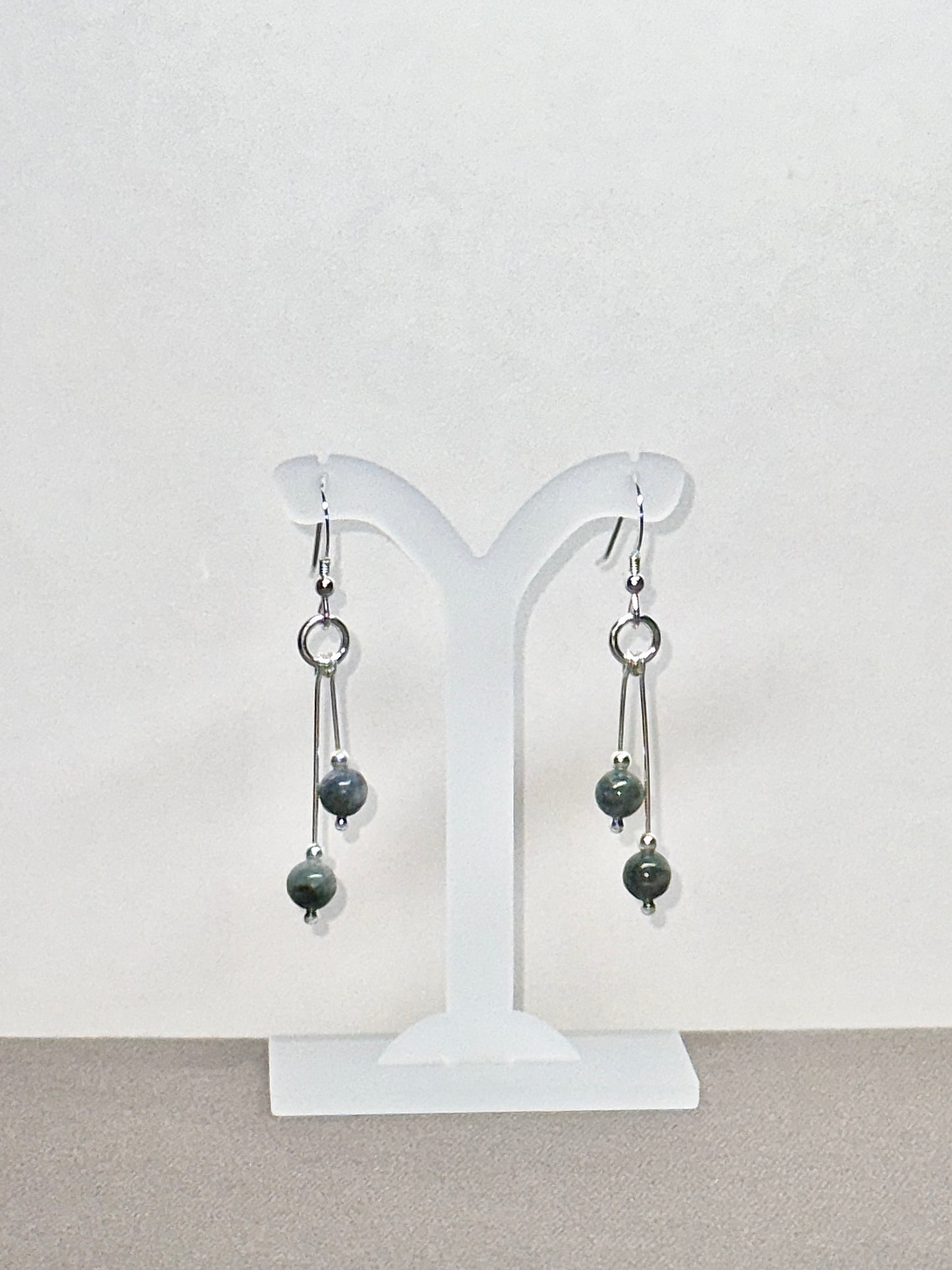 Larvakite Earrings, Bi-dangle