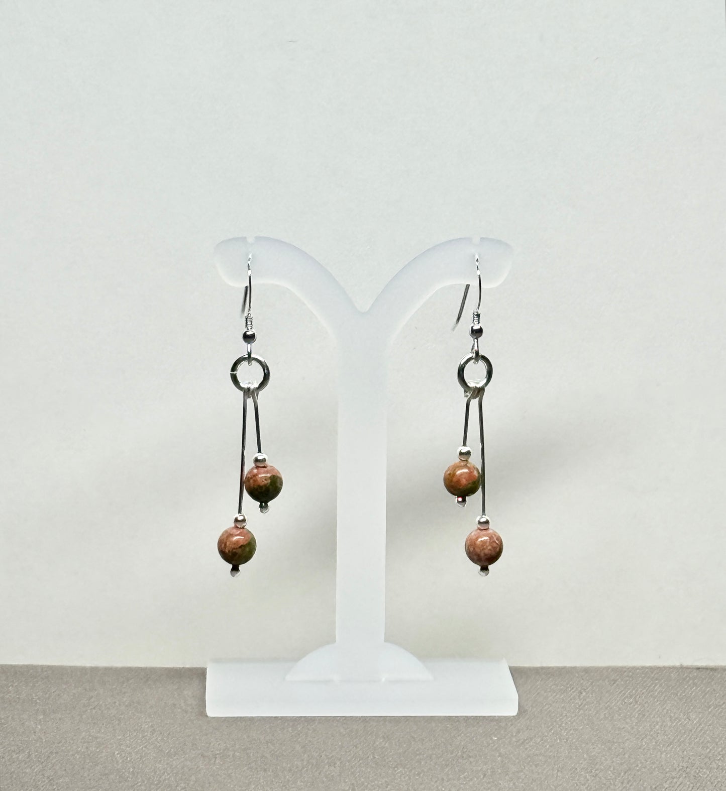 Unakite Earrings, Tri-dangle