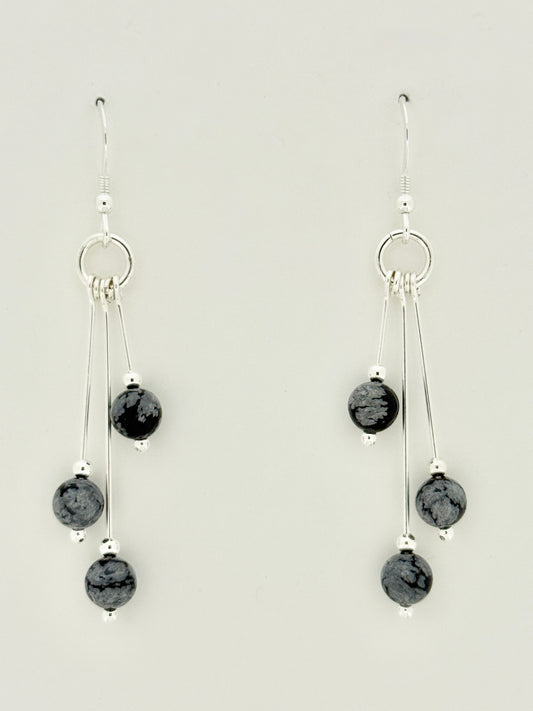 Snowflake Obsidian Earrings, Tri-dangle
