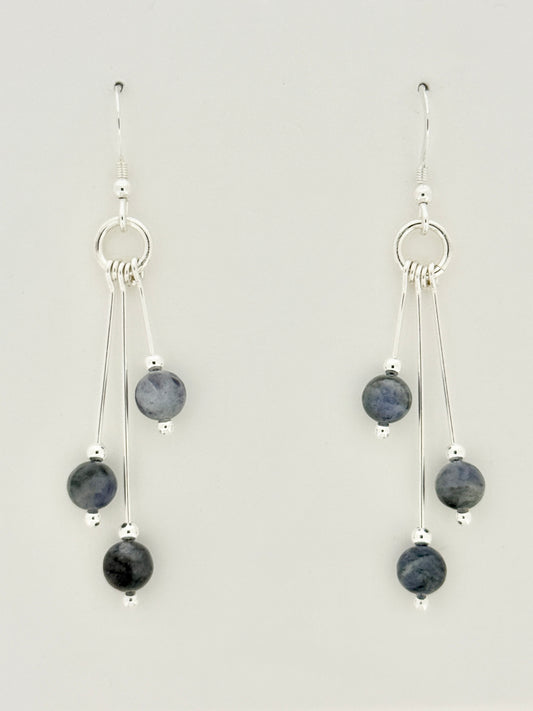 Larvakite Earrings, Tri-dangle