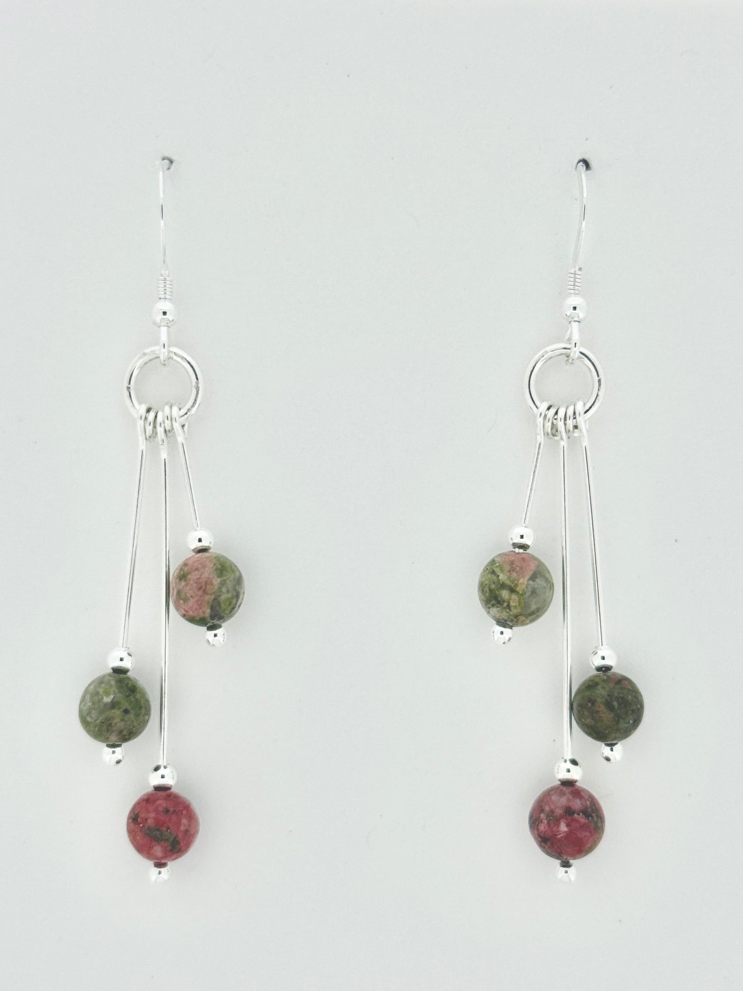 Unakite Earrings, Tri-dangle