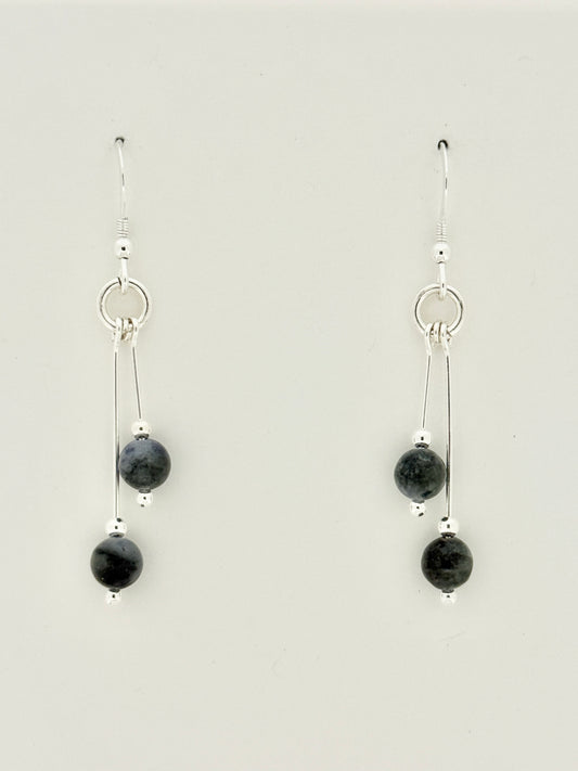 Larvakite Earrings, Bi-dangle