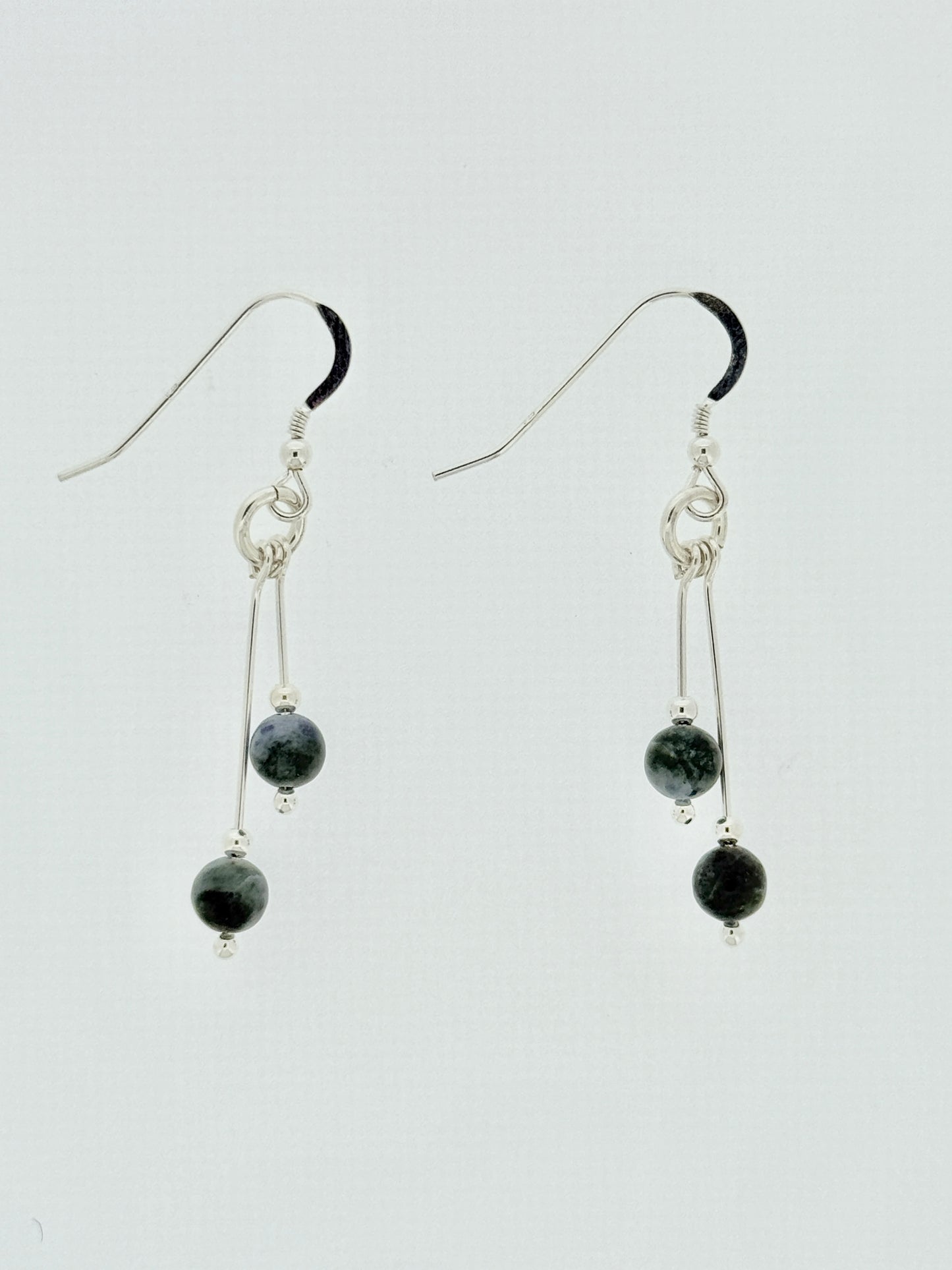 Larvakite Earrings, Bi-dangle