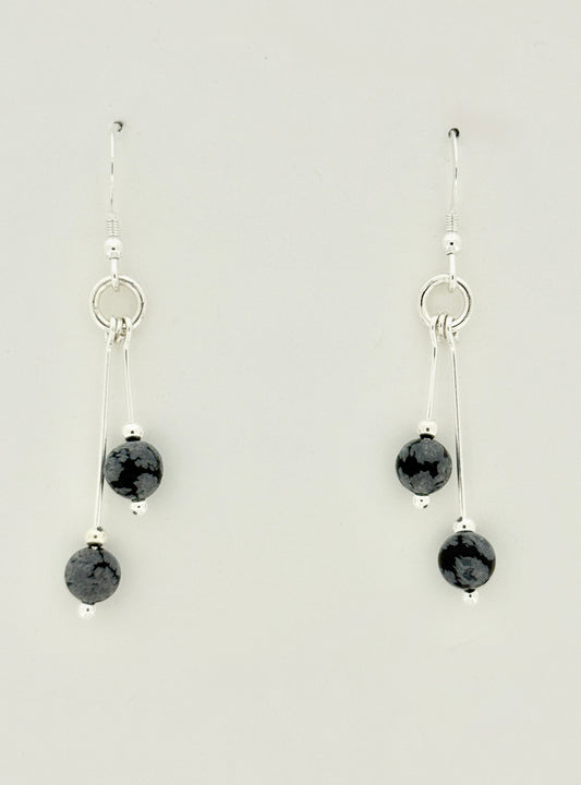Snowflake Obsidian Earrings, Bi-dangle