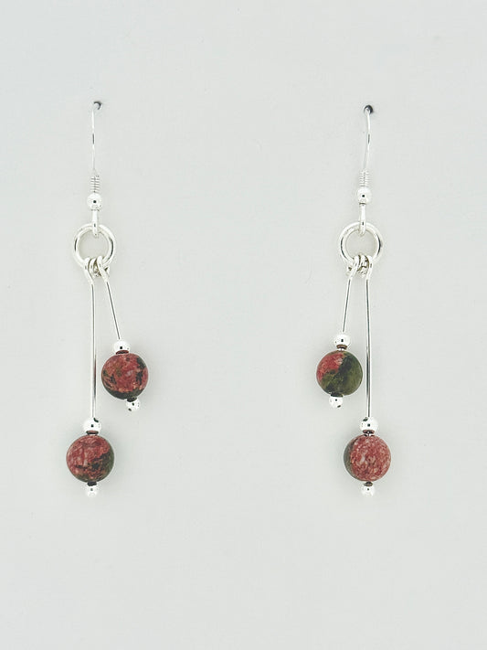 Unakite Earrings, Tri-dangle
