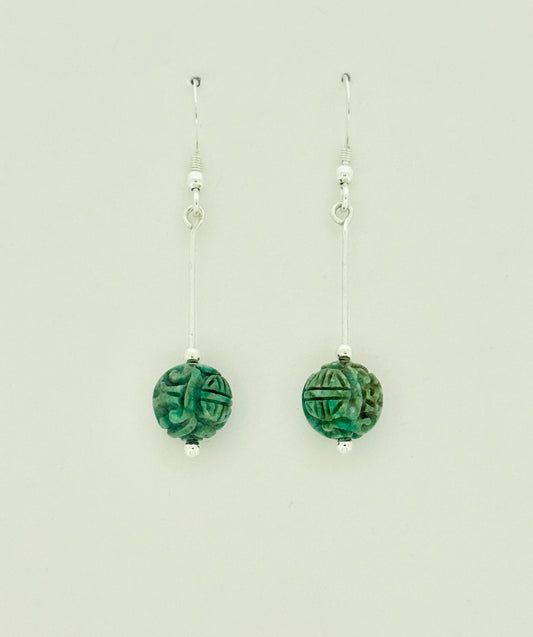 Turquoise Earrings with Carved Stones