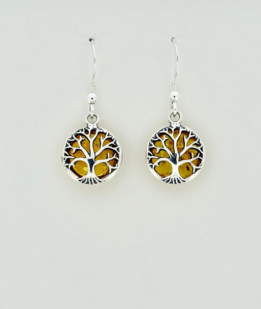 Amber Earrings, Tree of Life