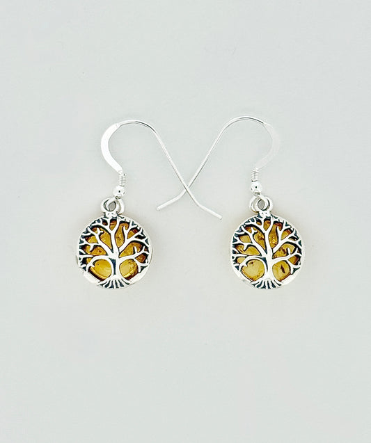 Amber Earrings, Tree of Life
