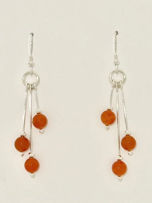 Red Aventurine Earrings, Tri-dangle
