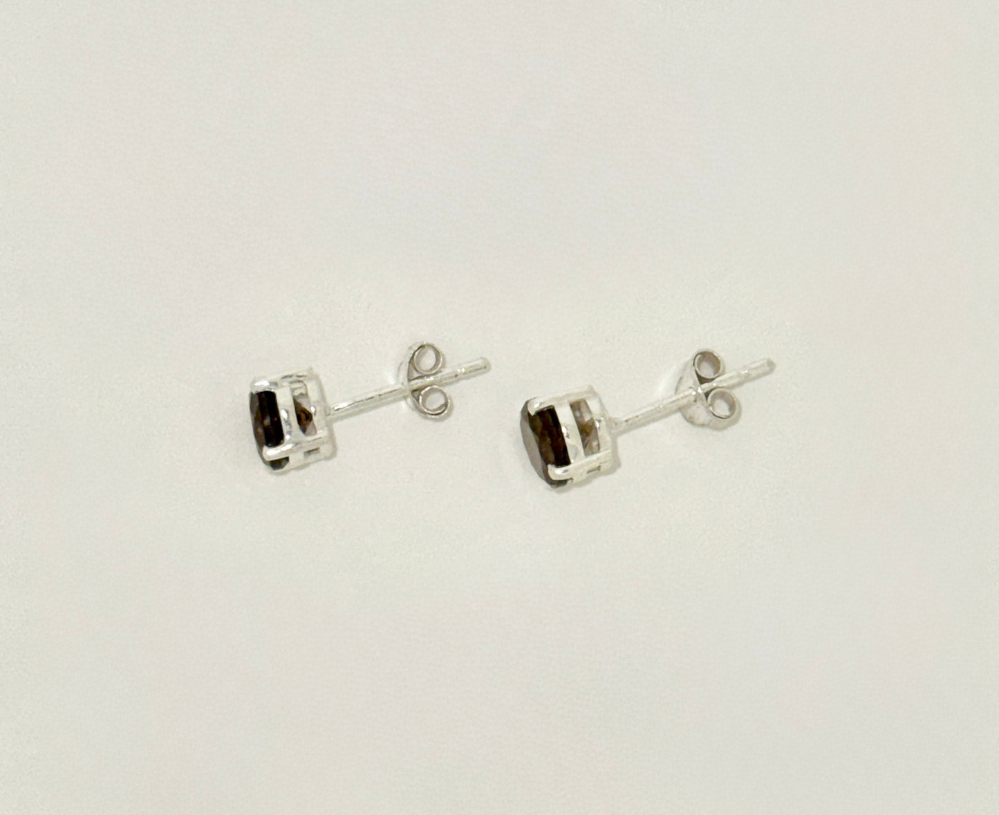 Smokey Quartz Earrings with Faceted Stones, Stud
