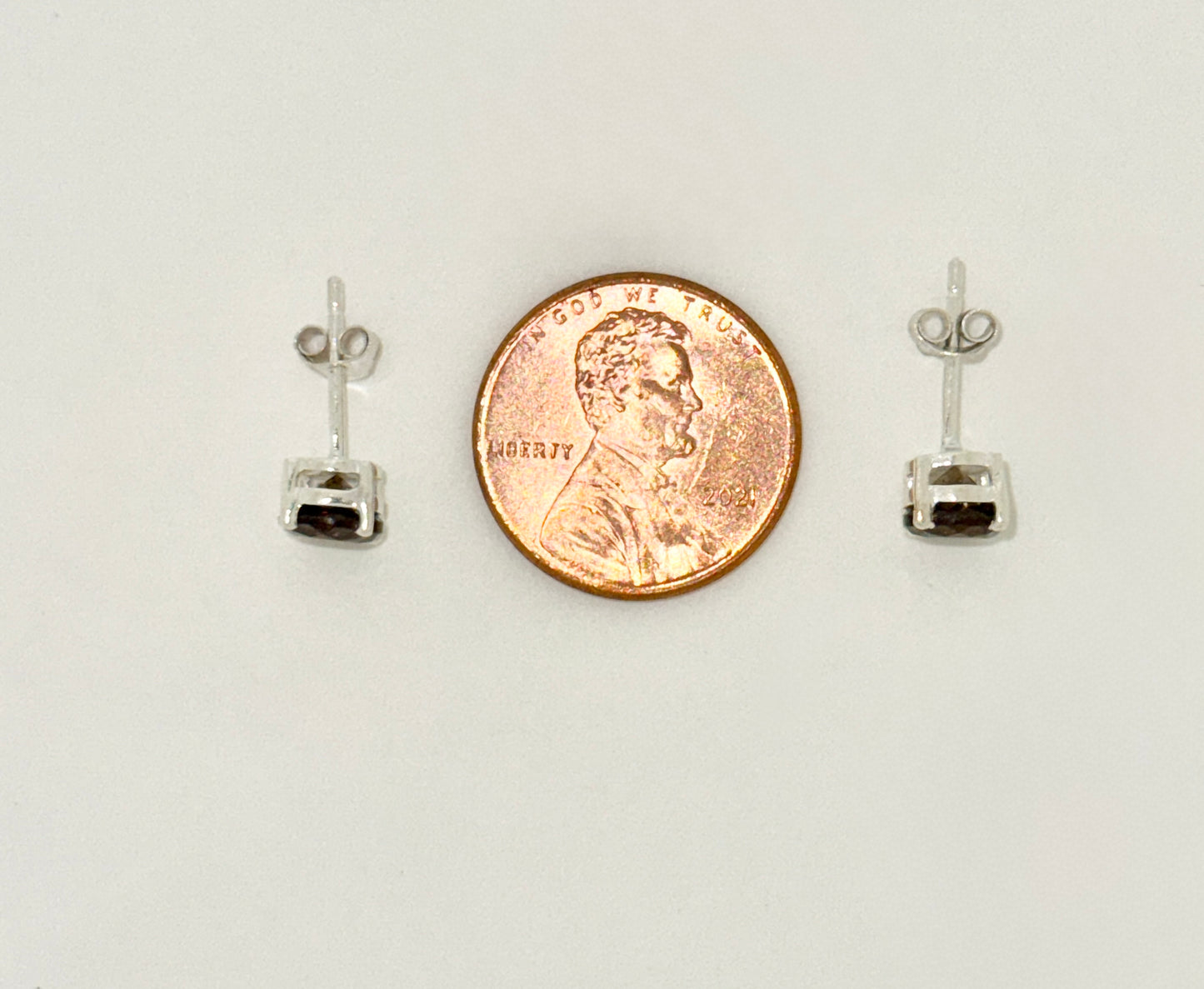 Smokey Quartz Earrings with Faceted Stones, Stud