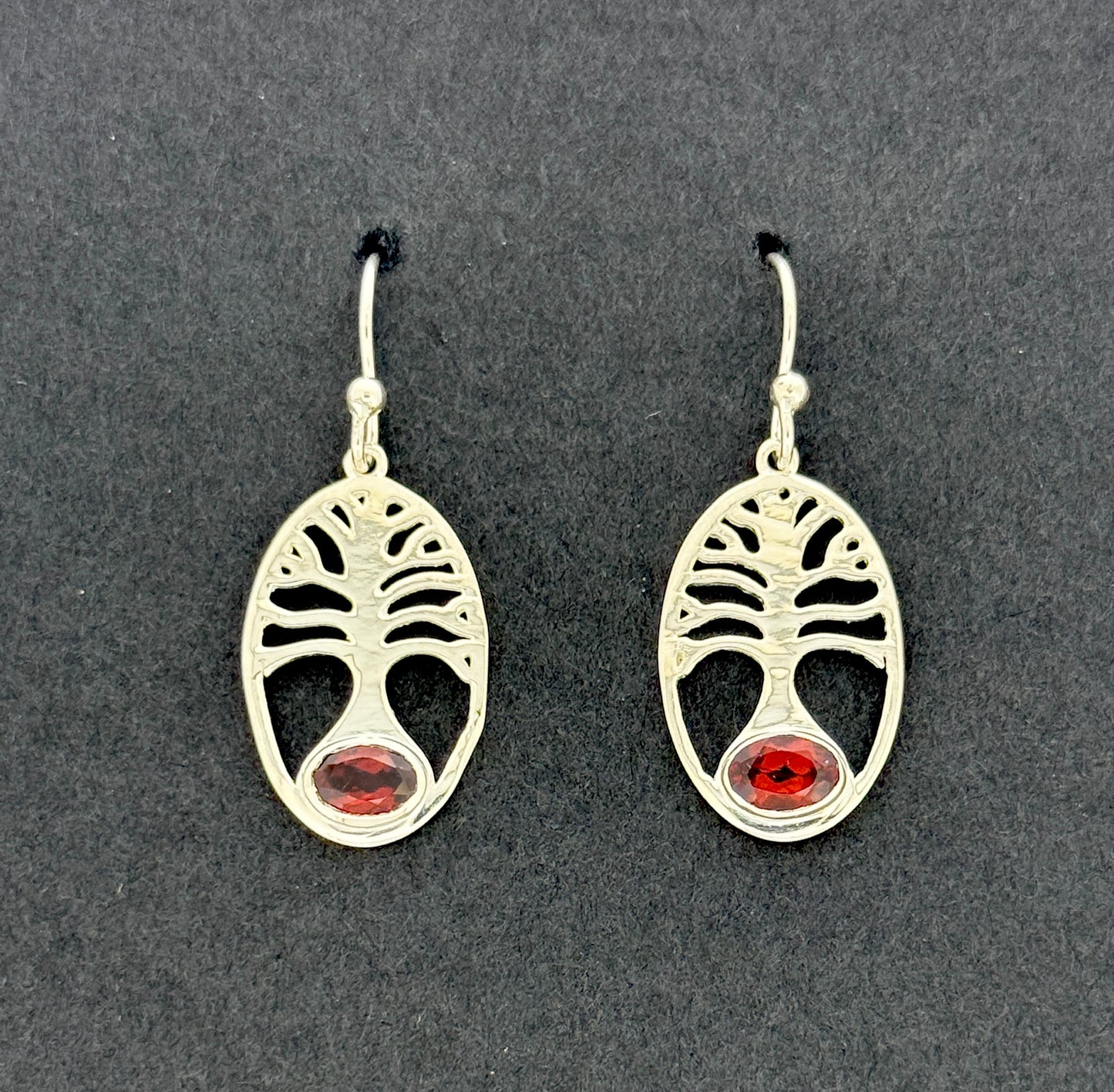 Garnet Earrings with Faceted Stones, Tree of Life