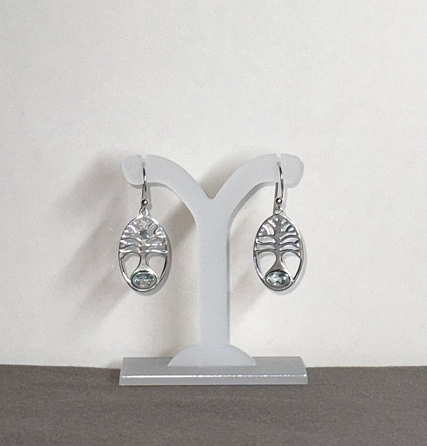 Blue Topaz Earrings with Faceted Stones, Tree of Life